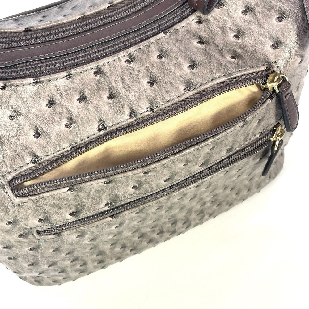 Giani Bernini Faux Ostrich Embossed Shoulder Bag Taupe Brown Multi Pocket - Picture 6 of 13